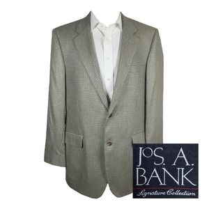 Jos A Bank Signature‎ Sport Coat Blazer Mens 44L Green 100% Silk Houndstooth